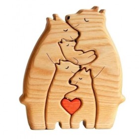 LIZZOT Statue de famille dours en bois, puzzle dart familial, ornement de bureau, puzzle familial, décoration de la maison,
