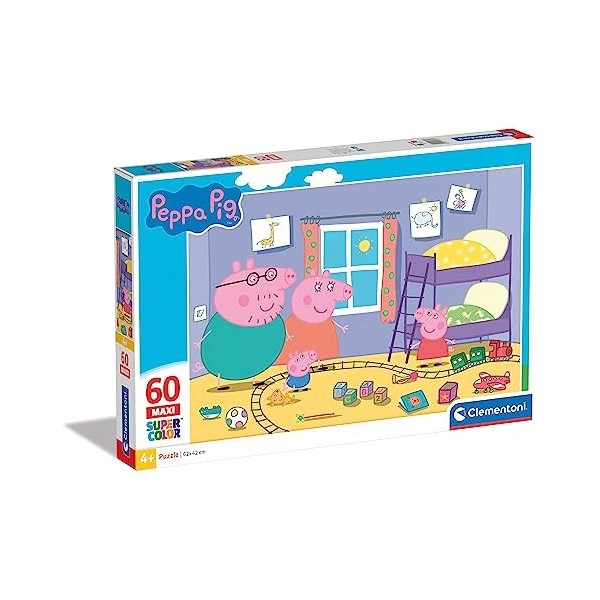 Clementoni Peppa Pig Supercolor Pig-60 maxi pièces, 3 ans enfant, puzzle dessin animé-fabriqué en Italie, 26438, Sans Couleur