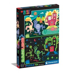 Clementoni- Glowing Lights Collection-Monsters-104 pièces, 6 Ans Enfant Dessin animé, Puzzle Fluorescent-fabriqué en Italie, 