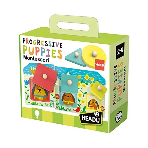 Headu- Animali Progressive Puppies Montessori Jeu éducatif 2-4 Ans, MU53641, Multicolore