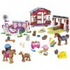 Barbie MEGA Barbie Coffret de Construction Les Écuries avec 3 mini-figurines Barbie et 9 animaux dont 2 chevaux, 286 blocs de