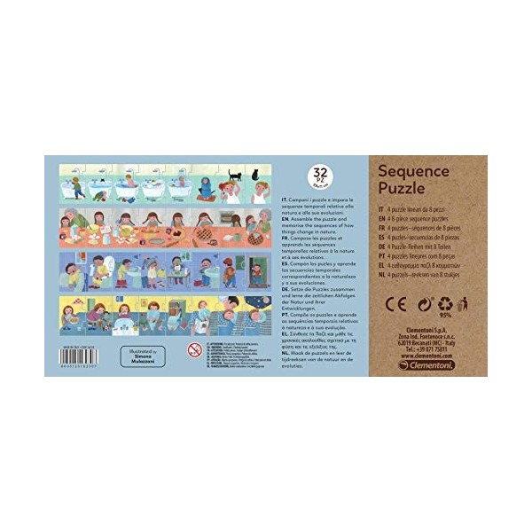 Clementoni Sequence Journée Enfant-boîte de 4 Puzzles 8 pièces -matériaux 100% recyclés-fabriqué en Italie, 3 Ans et Plus, 