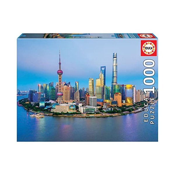 Educa - Shanghai au Coucher du Soleil | Puzzle de 1000 pièces | Mesure approximative: 68 x 48 cm | Inclut Fixe Puzzle pour ac