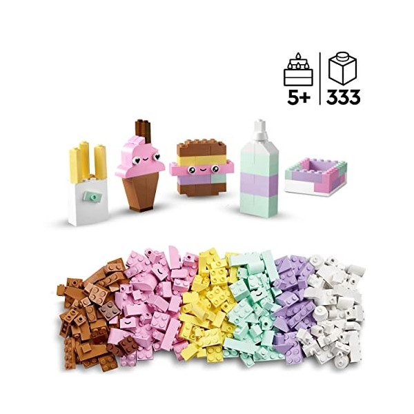 LEGO 11028 Classic L’Amusement Créatif Pastel, Jouets Briques pour Filles et Garçons Dès 5 Ans : Crème Glacée, Dinosaure, Cha