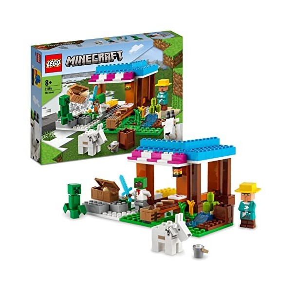 LEGO 21184 Minecraft La Boulangerie, Jouet de Village, Figurines de Creeper, Épée et Animal, Cadeau Anniversaire Garçons et F