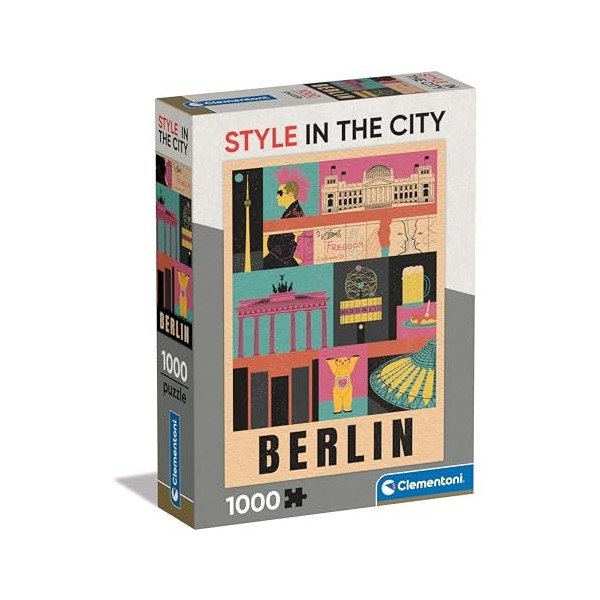 Clementoni- Style in The City Berlin – 1000 pièces, Puzzle Ville, Illustrations dauteur, Vertical, Divertissement pour Adult