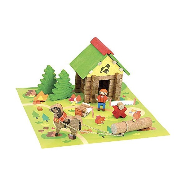 Jeujura Vétérinaire-60 pièces Bois Naturel et teinté-Un Tapis Nombreux Accessoires-Jeu de Construction-Âge Minimum : 3 Ans, 8