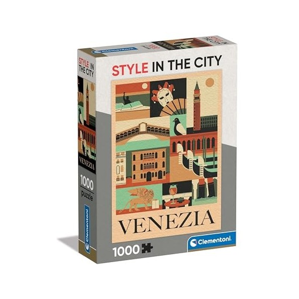 Clementoni- Style in The City Venezia – 1000 pièces, Puzzle Ville, Illustrations dauteur, Vertical, Divertissement pour Adul