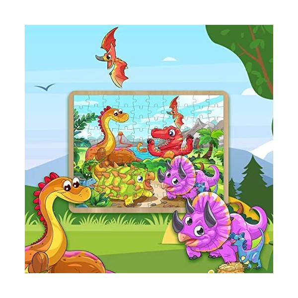 fishwisdom Puzzle de 100 pièces pour adultes et adolescents et enfants - Happy Time - Idée cadeau dinosaure