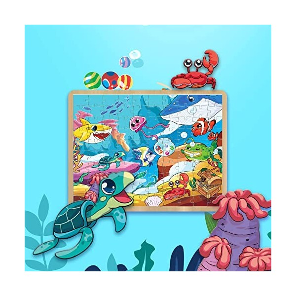 fishwisdom Puzzle de 100 pièces pour adultes et adolescents et enfants Happy Time Famille Idée cadeau océan coloré