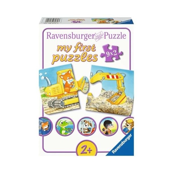 RAVENSBURGER PUZZLE- Tierische Baustelle Ravensburger 03074 Puzzle pour Enfants à partir de 2 Ans Motif Chantier danimaux 9 