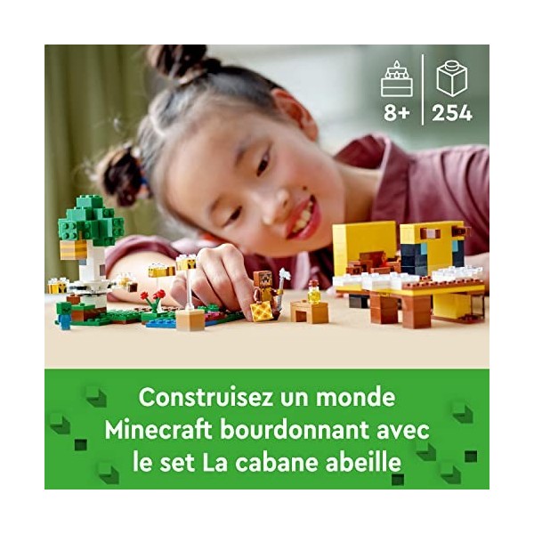 LEGO 21241 Minecraft La Cabane Abeille, Jouet De Construction, Ferme avec Maison Ã€ Construire, Zombie Et Figurines danimaux