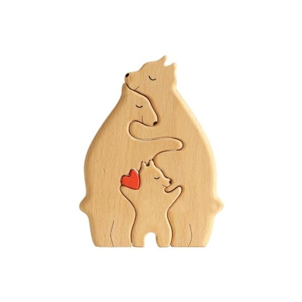 DAMLUX Puzzle dart personnalisé en bois en forme de famille dours en bois, sculptures dours en bois, ornement de bureau av