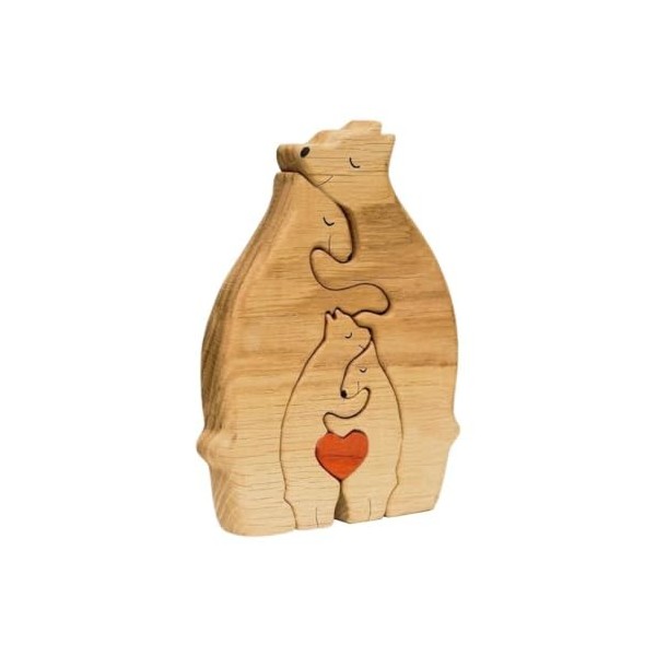 DAMLUX Puzzle dart personnalisé en bois en forme de famille dours en bois, sculptures dours en bois, ornement de bureau av