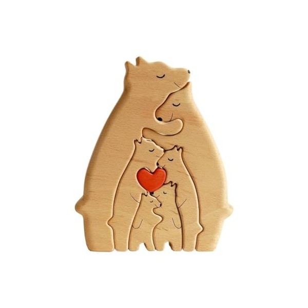 DAMLUX Puzzle dart personnalisé en bois en forme de famille dours en bois, sculptures dours en bois, ornement de bureau av