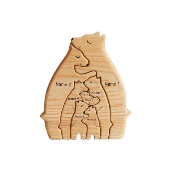 DAMLUX Puzzle dart personnalisé en bois en forme de famille dours en bois, sculptures dours en bois, ornement de bureau av