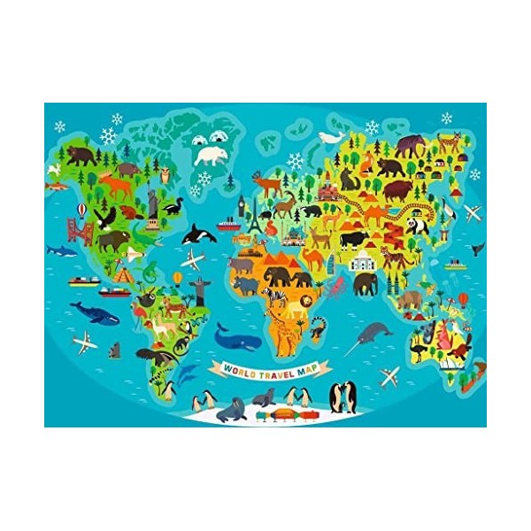 Ravensburger - Puzzle Enfant - Puzzle 150 p XXL - La carte du monde des animaux - 13287