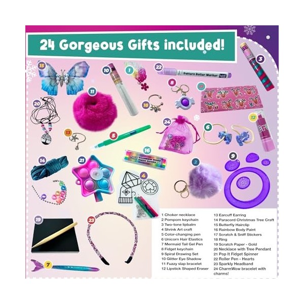 Calendrier de lAvent 2019 motif coccinelle violette avec 24 cadeaux uniques dont accessoires licorne, pinces à cheveux, brac