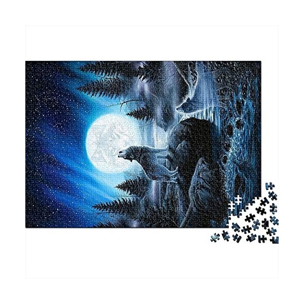 Puzzles pour Adultes 1000 pièces Puzzles pour Adultes Family Time Brain Challenge Puzzles | Loup Hurlant de Lune 38x26cm