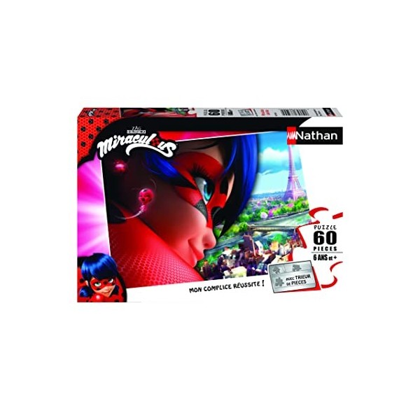 Nathan - Puzzle Enfant - 60 pièces - Miraculous Ladybug - Fille ou garçon dès 6 ans - Puzzle de qualité supérieure - Carton é