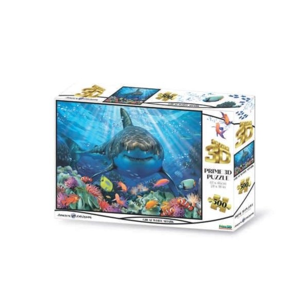 Grandi Giochi- Squalo Bianco Discovery Requin Blanc Puzzle lenticulaire Horizontal, avec 500 pièces incluses et Emballage ave