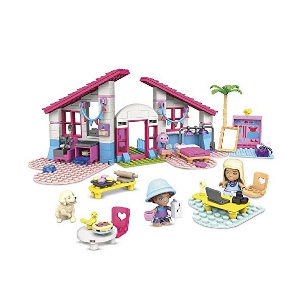MEGA Barbie La Maison de Malibu avec 2 mini-figurines, jeu de briques de construction, 303 pièces, pour enfant dès 5 ans, GWR