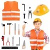 ACWOO Déguisement Ouvrier pour Enfant, Travailleur Construction Costume avec Outils Jouet, Costume douvrier du Bâtiment pour