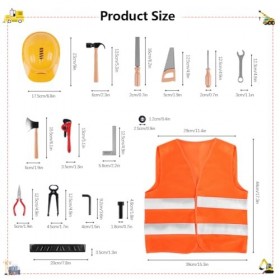 ACWOO Déguisement Ouvrier pour Enfant, Travailleur Construction Costume avec Outils Jouet, Costume douvrier du Bâtiment pour