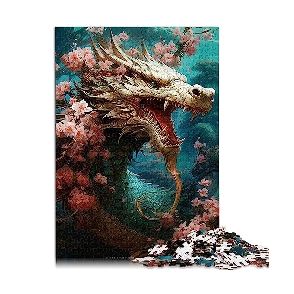 Puzzle 1000 pièces pour Adultes Dragon Japonais Cerise Premium 100% Planche recyclée Cadeau Amusant 26 x 38 cm