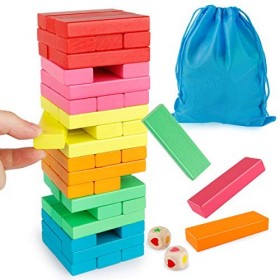 Coogam Blocs en Bois Jeu Dempilement avec Sac De Rangement, Coloré Équilibrage Puzzles Jouets dapprentissage Éducatif Tri F