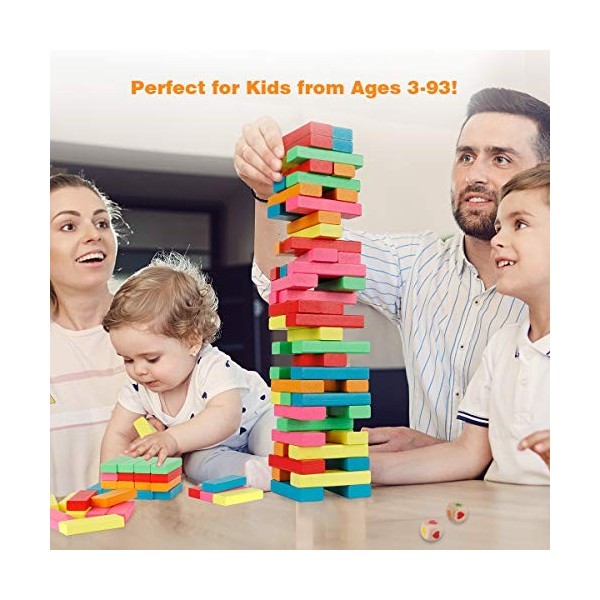 Coogam Blocs en Bois Jeu Dempilement avec Sac De Rangement, Coloré Équilibrage Puzzles Jouets dapprentissage Éducatif Tri F