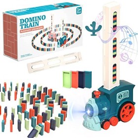YeahBoom Jouet de Train Domino,Train de Dominos Automatique avec 100 Blocs de Dominos,Train Electrique Enfant,Construction de