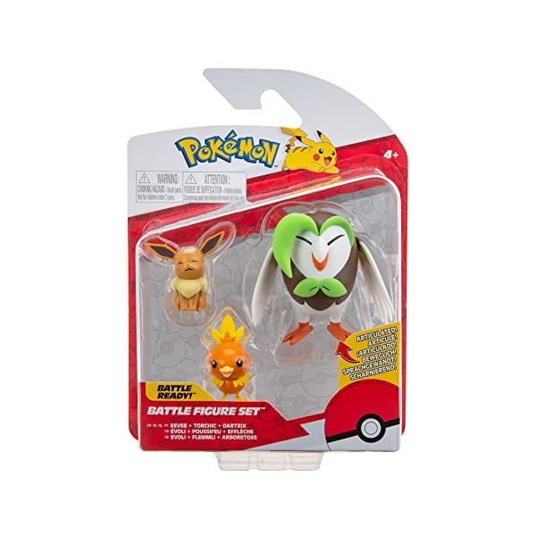 Pokemon- Lot de 3 Comprend des Figurines de Combat Torchic, Évoli et 7,6 cm – Détails Authentiques, PKW2678