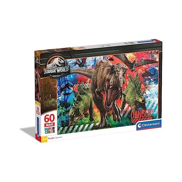 Clementoni Jurassic Park/World World-60 Maxi pièces-Puzzle Enfant-fabriqué en Italie, 4 Ans et Plus, 26456, No Color