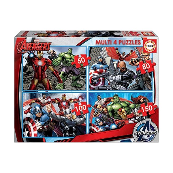 Educa - Avengers. 4 Puzzles Progressifs Enfant. 50/80/100/150 Pièces. Composé De Grandes Pièces Parfaitement Finies. +5 Ans 