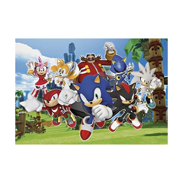 Clementoni- Sonic Supercolor Puzzle-Sonic-104 Pièces, Enfants 6 Ans, Puzzle Dessin Animé-Fabriqué en Italie, 27159, Multicolo