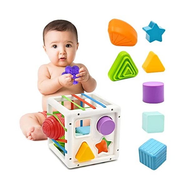 Jouet Bebe Montessori 1 2 Ans, Jouet Enfant en Forme de Cube pour La Motricité Fine et éveil Précoce, Jouet Sensoriels Cadeau