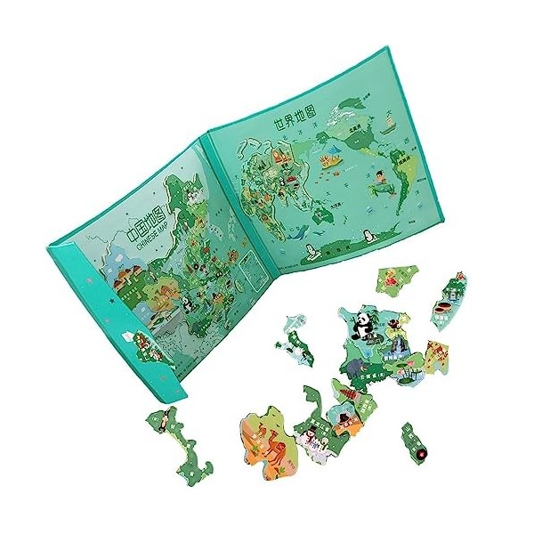 Sekemure Puzzle de Carte du Monde magnétique,Puzzle de Carte du Monde magnétique en Bois - Jouets dapprentissage pour la Mat