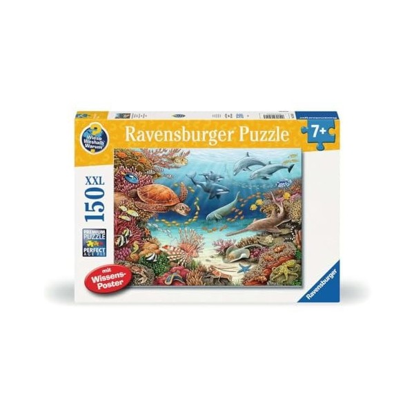 Ravensburger 13411-Animaux Marins au récif de Corail Weshalb Pourquoi Puzzle 150 pièces XXL + Poster de Connaissances pour En