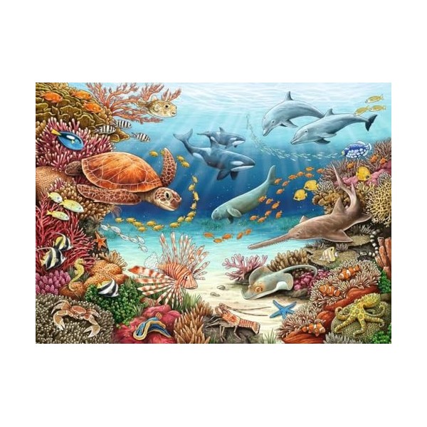 Ravensburger 13411-Animaux Marins au récif de Corail Weshalb Pourquoi Puzzle 150 pièces XXL + Poster de Connaissances pour En