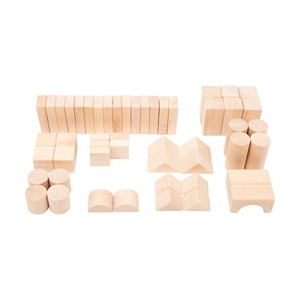 Small Foot 11396 Blocs Bois Naturel, certifié FSC 100%, 50 pièces, Set de Construction Robuste Jouets, Multicolore