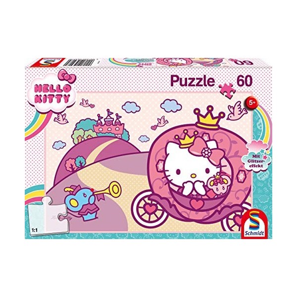 Schmidt Spiele- Hello Kitty, Paillettes, Princesse, Puzzle pour Enfants de 60 pièces, 56407, Coloré