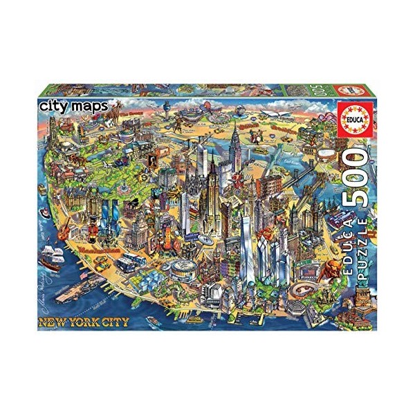 Educa - Puzzle de 500 pièces pour Enfants et Adultes | Plan de New York. Comprend Fix Puzzle Tail pour laccrocher Une Fois l