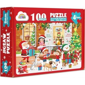 ZMLM Puzzles de Noël pour Enfants 4-12&nbsp;: Cadeau du Père Noël - 100 Pièces Puzzle de Noël pour Enfants Âgés de 4 à 12 Ans Garç