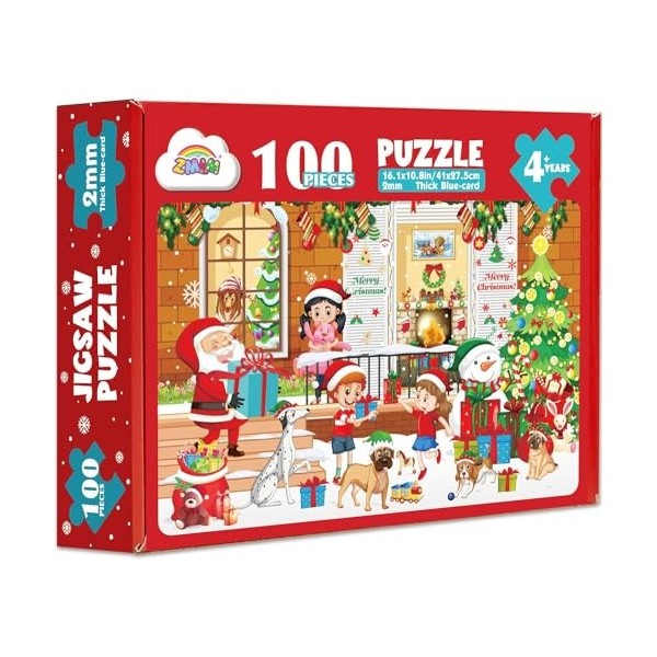 ZMLM Puzzles de Noël pour Enfants 4-12 : Cadeau du Père Noël - 100 Pièces Puzzle de Noël pour Enfants Âgés de 4 à 12 Ans Garç