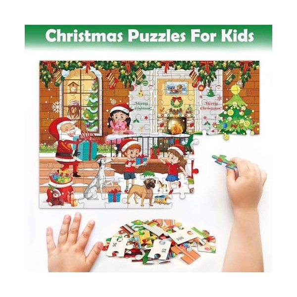 ZMLM Puzzles de Noël pour Enfants 4-12 : Cadeau du Père Noël - 100 Pièces Puzzle de Noël pour Enfants Âgés de 4 à 12 Ans Garç