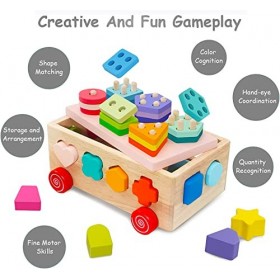 Afunti Empiler le bois Blocs de construction Moteur Compétences Cube Puzzles Jouets de Tri Bois Empiler Forme de Jeu Trier Cu