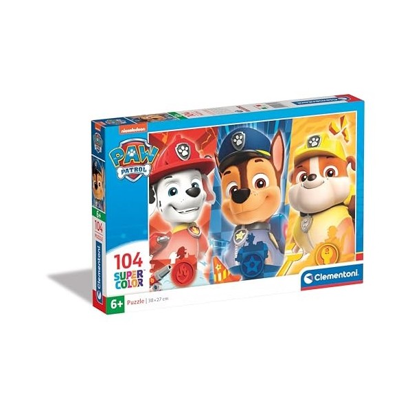 Clementoni Supercolor Paw Patrol – 104 pièces Enfants 6 Ans, Puzzle Dessins animés, fabriqué en Italie, 25769, Multicolore