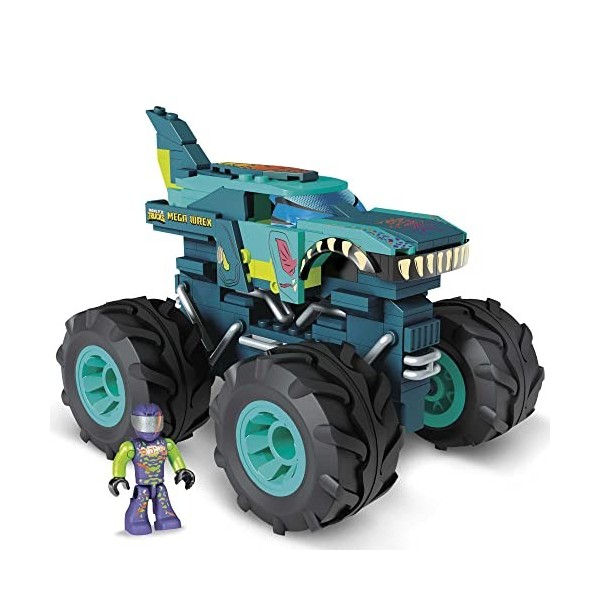 Mega Construx - Monster Truck Mega Wrex Hot Wheel - Coffret de Construction 187 Pièces - Carrosserie Dinosaure - Mini-Figurin