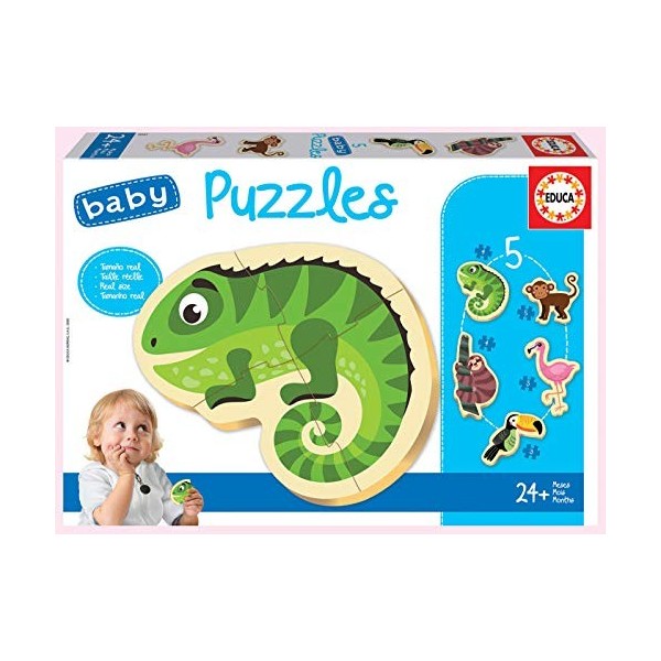 Educa - Baby Puzzles Animaux Tropicaux. 5 Puzzles Progressifs pour Bébés de 3 à 5 pièces. +24 Mois. Ref. 18587